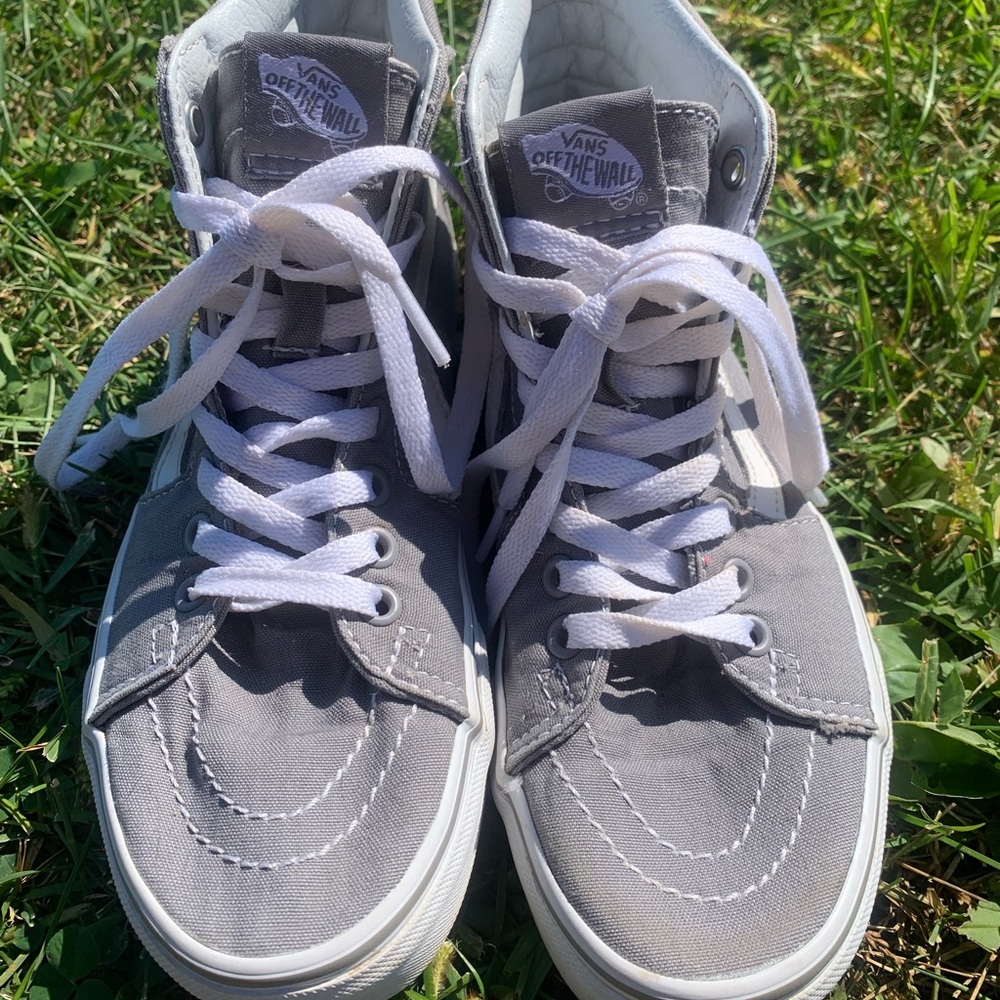 Vans White and Gray High-Top Vintage Skateboard Sneakers